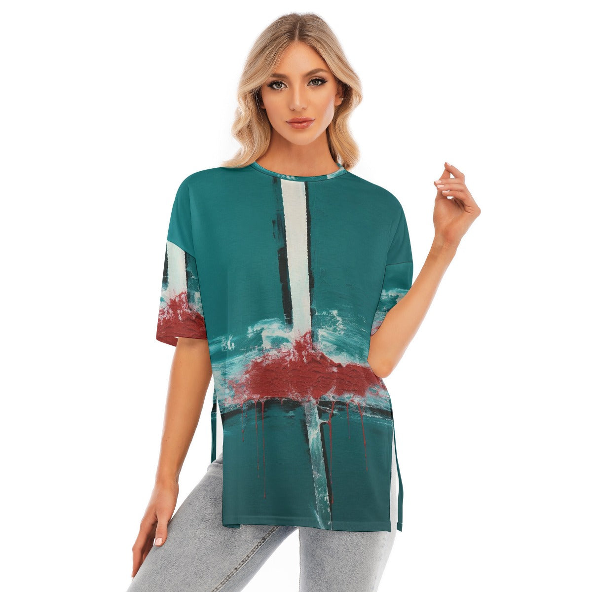 All-Over Print Women's Short Sleeves T-shirt With Hem Split