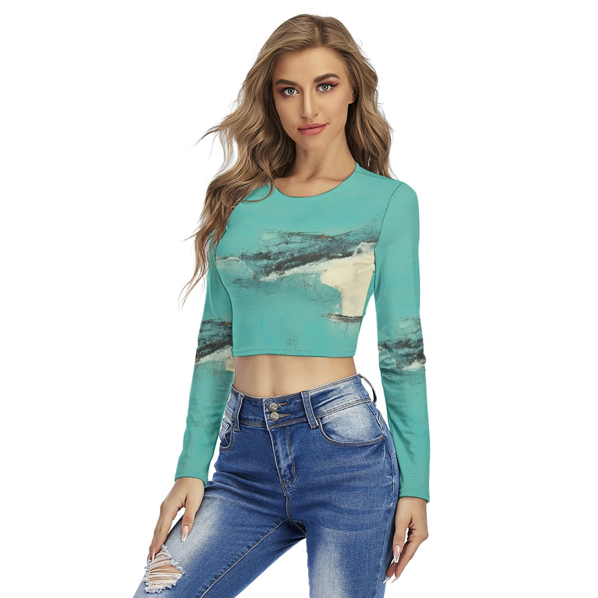 All-Over Print Women's Round Neck Crop Top T-Shirt