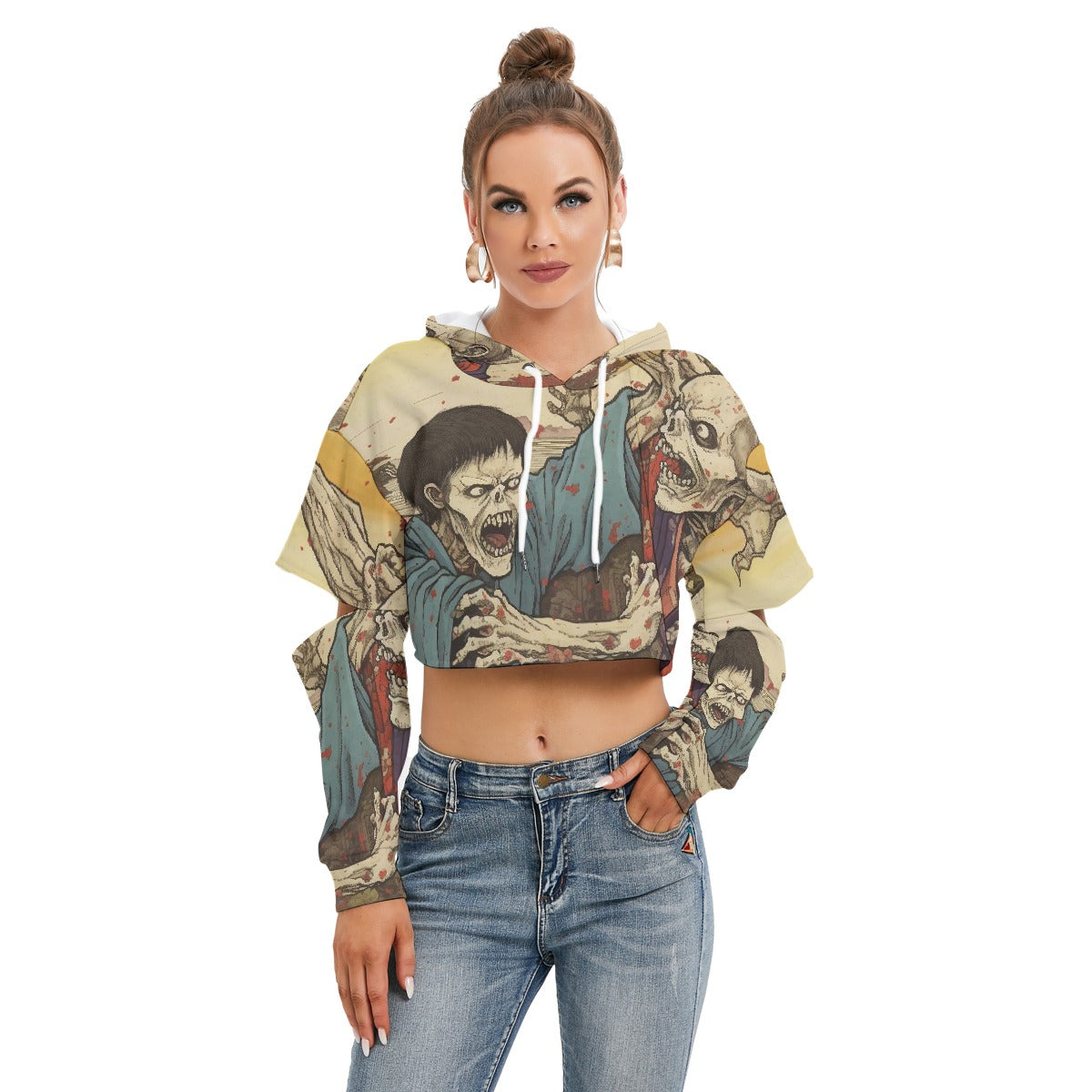 All-Over Print Women's Heavy Fleece Hoodie With Hollow Out Sleeve