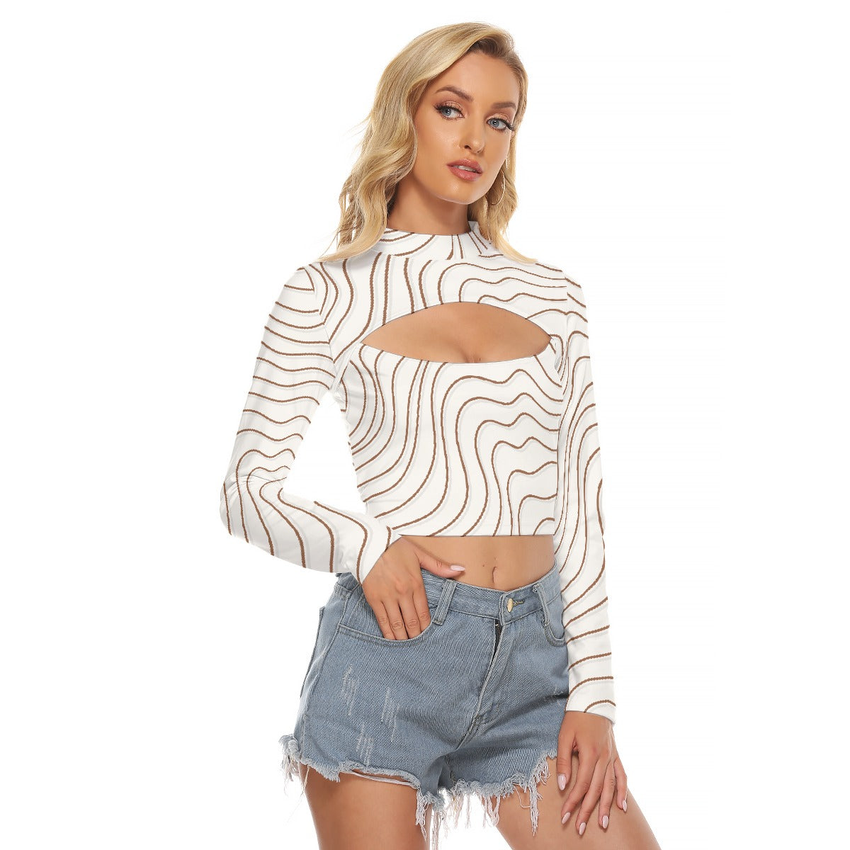 All-Over Print Women's Hollow Chest Keyhole Tight Crop Top