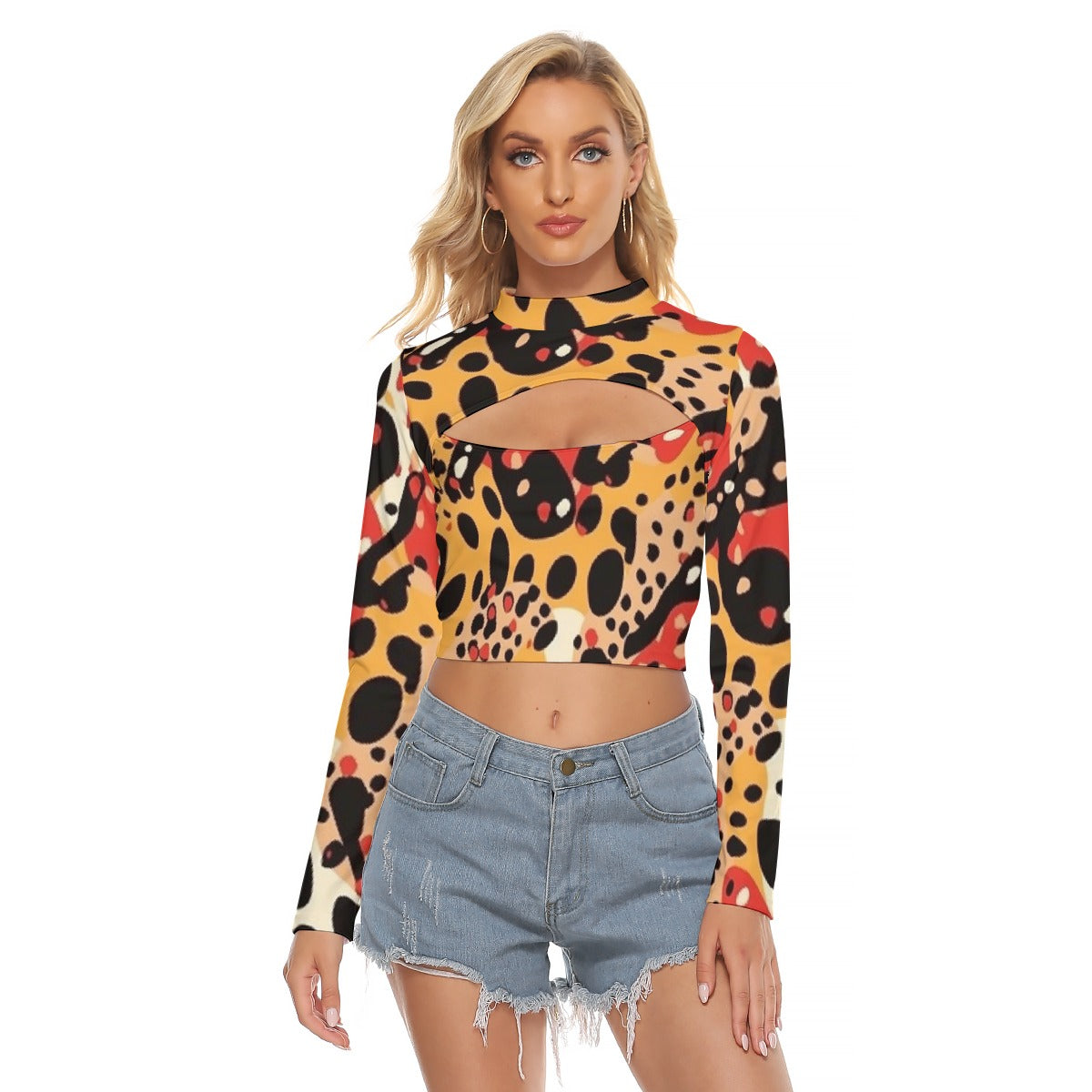 All-Over Print Women's Hollow Chest Keyhole Tight Crop Top