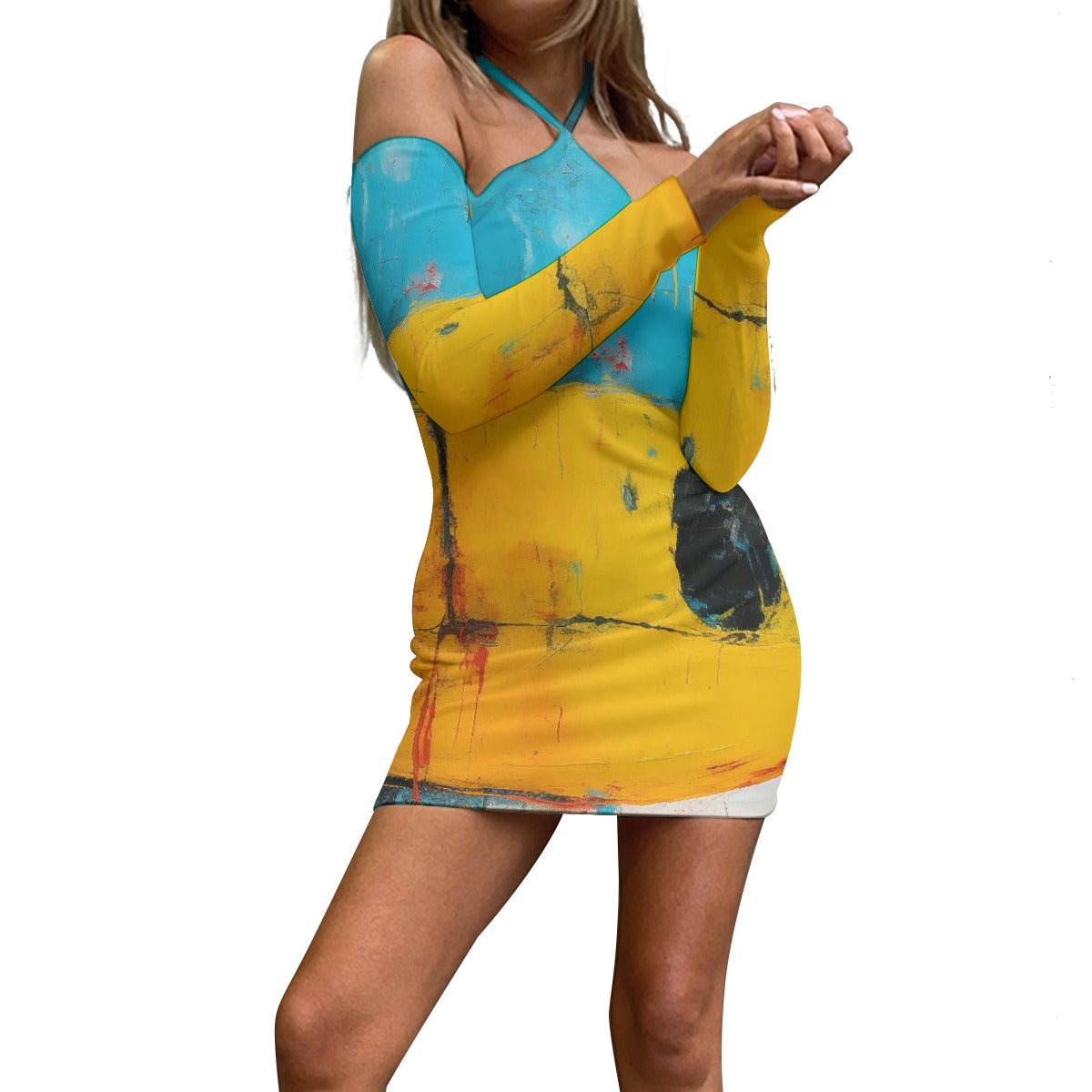 All-Over Print Women's Halter Lace-up Dress