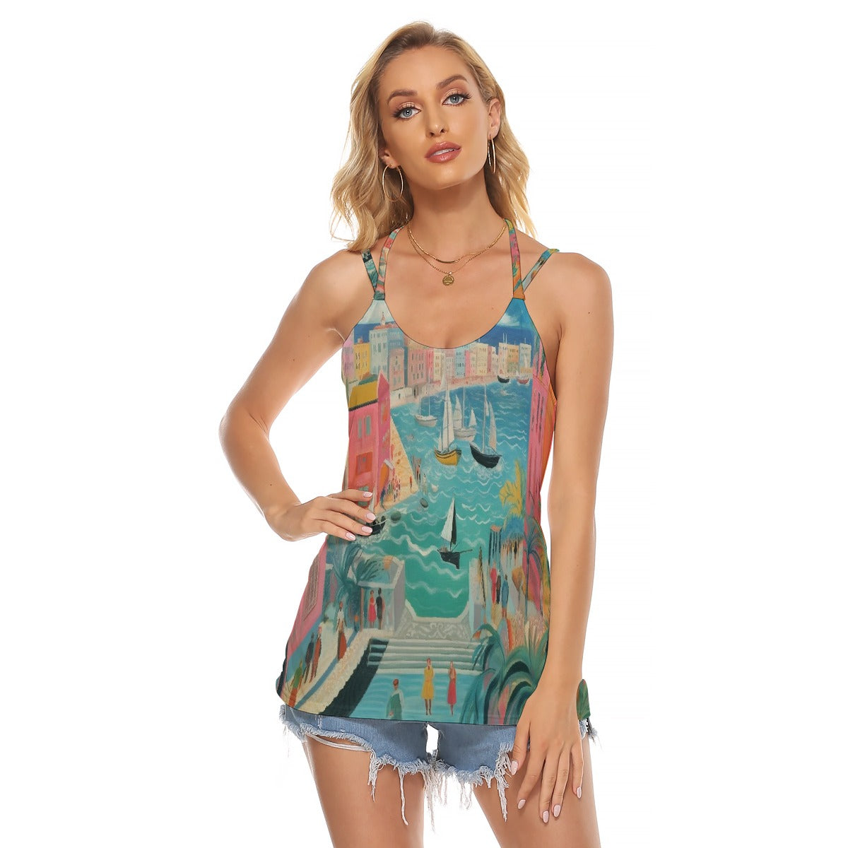 All-Over Print Women's Halter Top With Backless