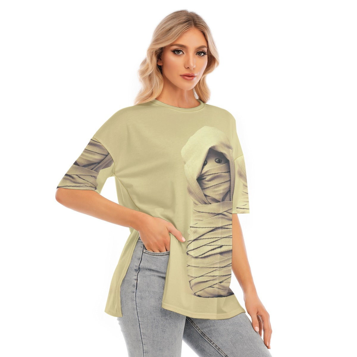 All-Over Print Women's Short Sleeves T-shirt With Hem Split