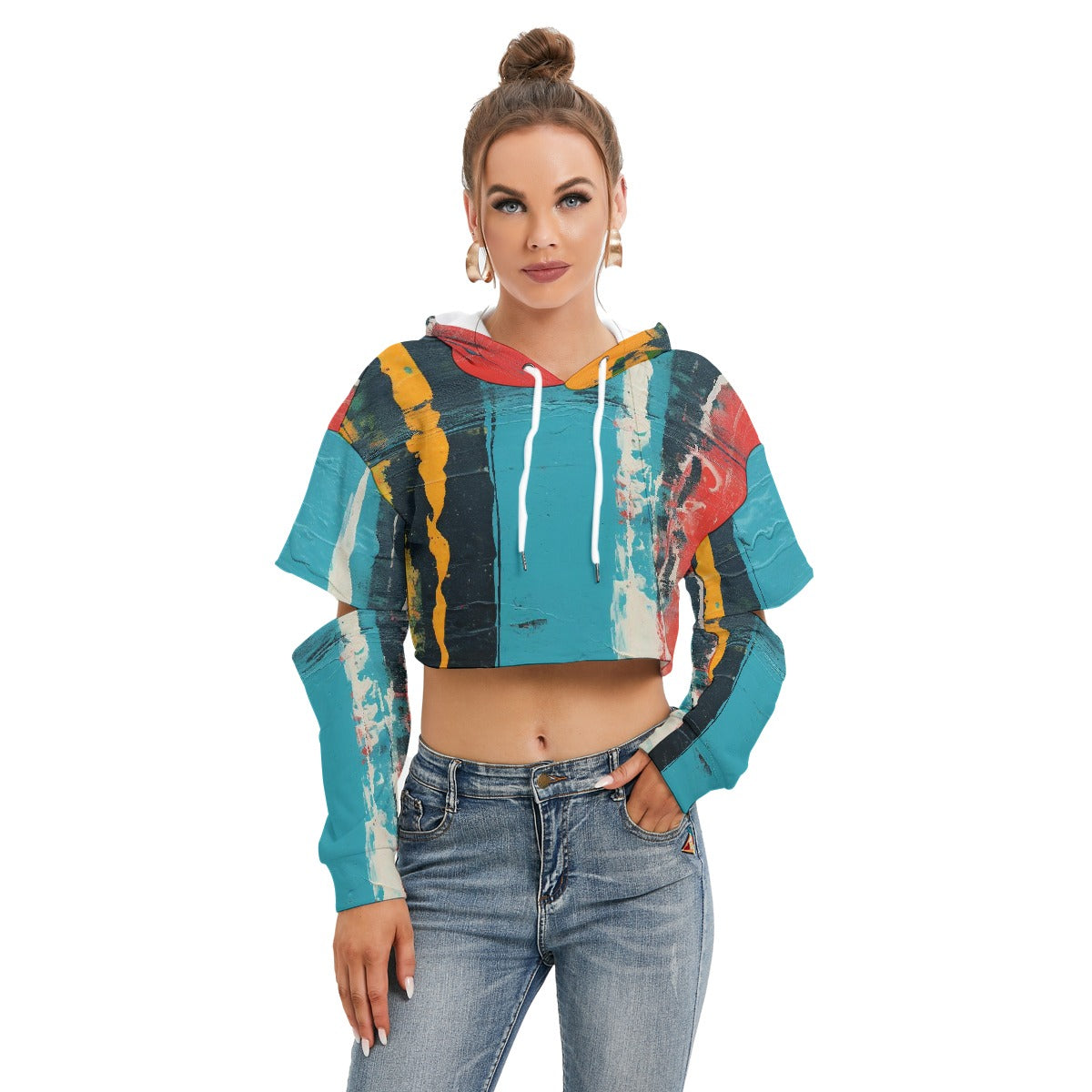 All-Over Print Women's Heavy Fleece Hoodie With Hollow Out Sleeve