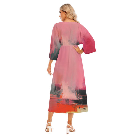 All-Over Print Women's Mid-Sleeve Long Dress
