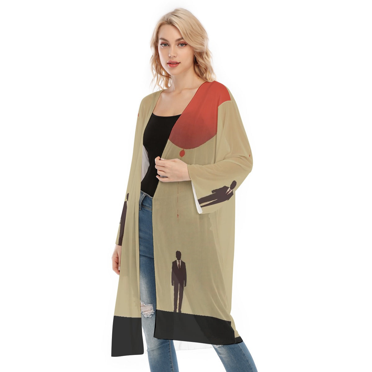 All- Over Print Women's Long Sleeve Mesh Cardigan