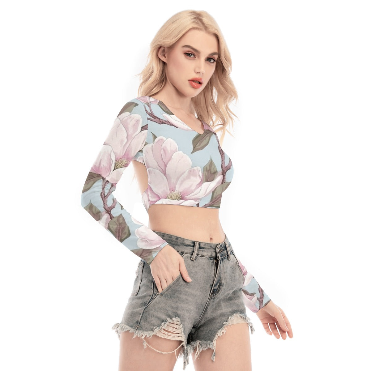 All-Over Print Women's Back Hollow T-shirt With Strap