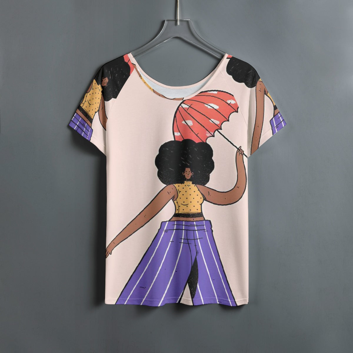 All-Over Print Women's Round Neck T-shirt With Raglan Sleeve