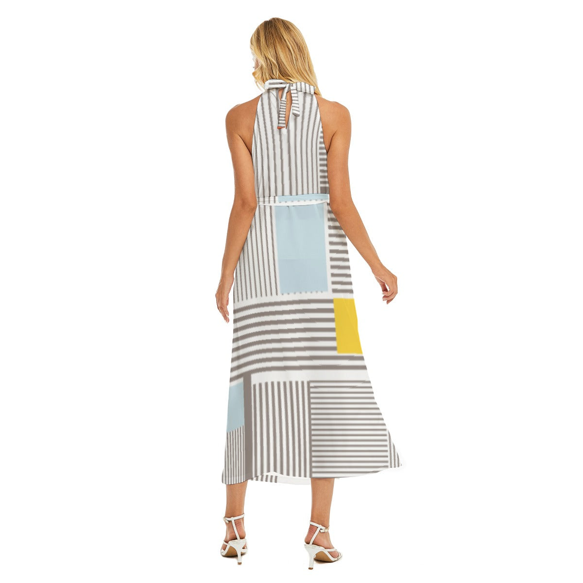 All-Over Print Women's Wrap Hem Belted Halter Dress