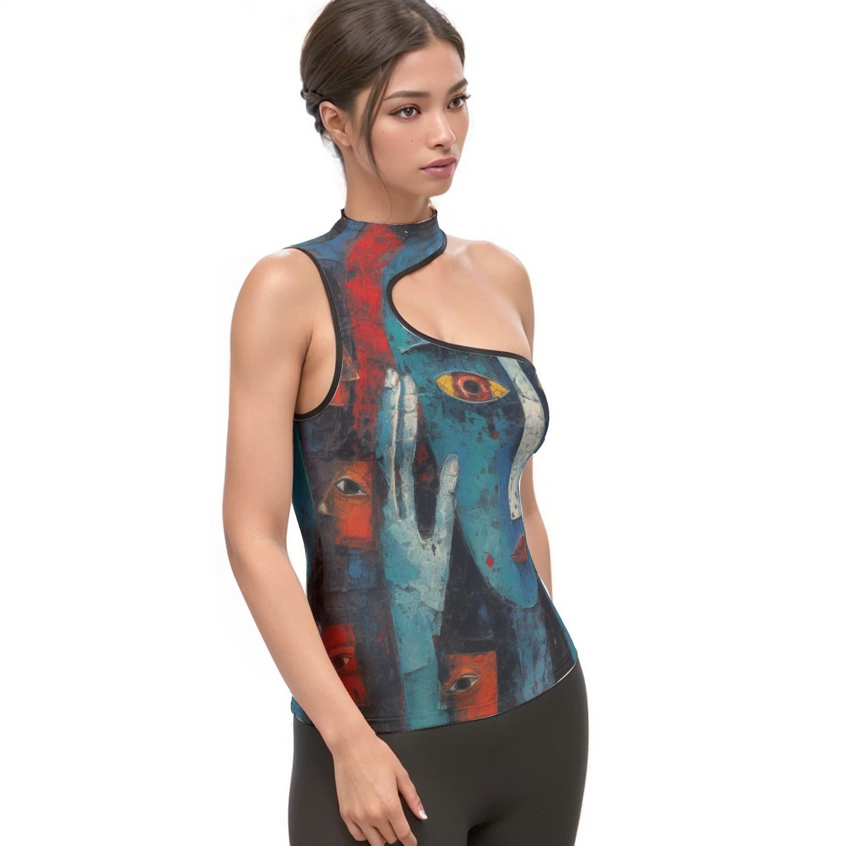 All-Over Print Women's Halter Sleeveless Asymmetrical Tank Top