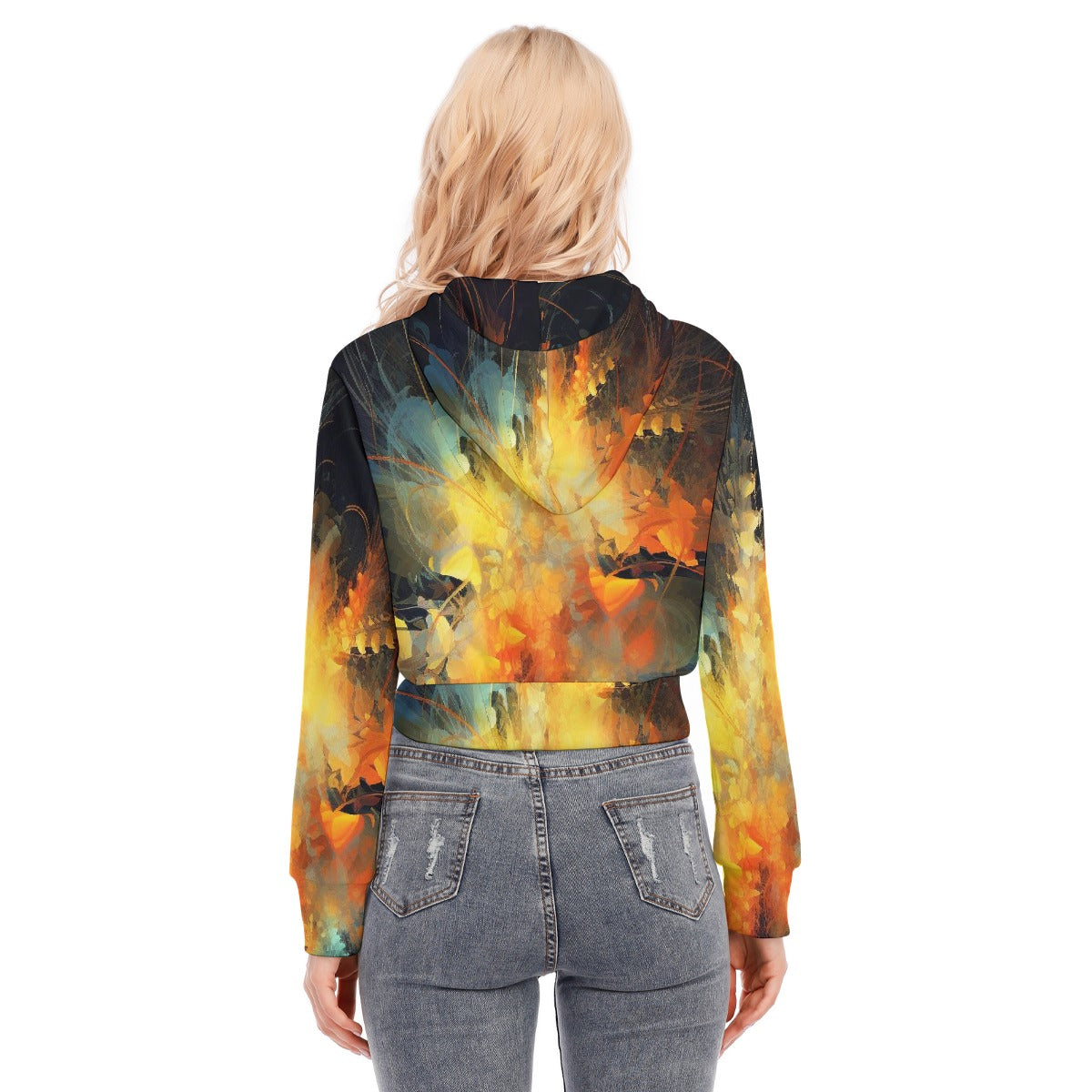 All-Over Print Women's Crop Top Hoodie With Zipper Closure