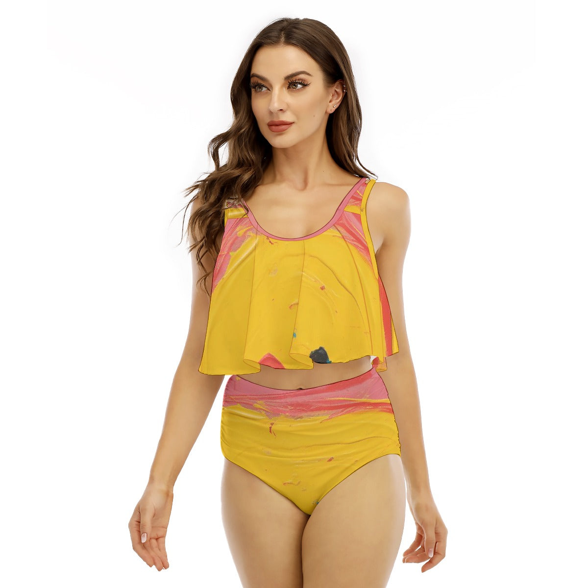 All-Over Print Women's Ruffled Vest Bikini Swimsuit