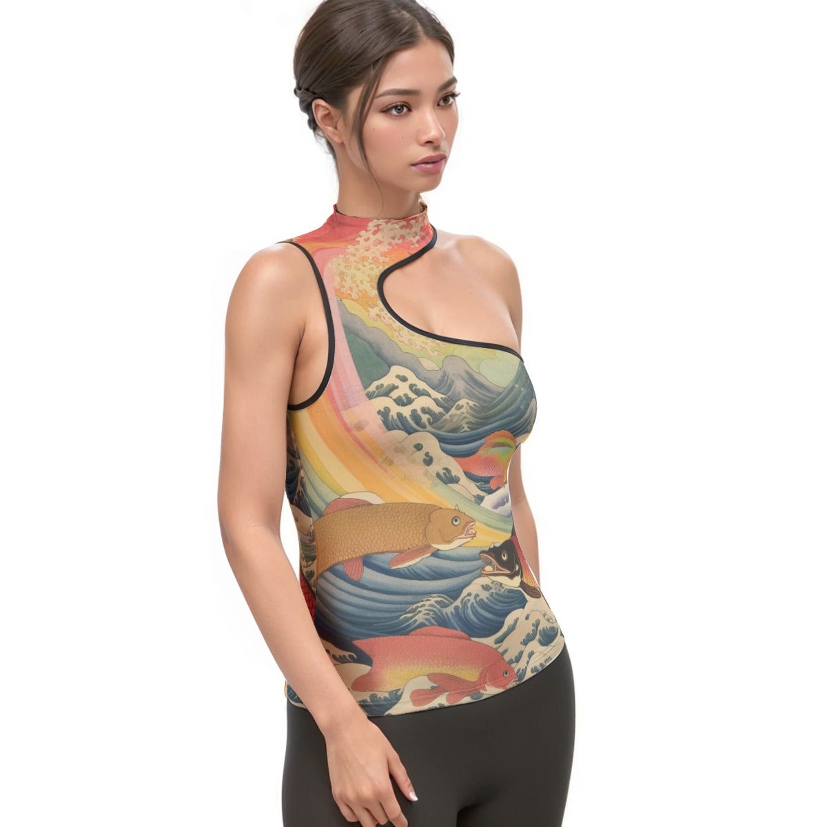 All-Over Print Women's Halter Sleeveless Asymmetrical Tank Top