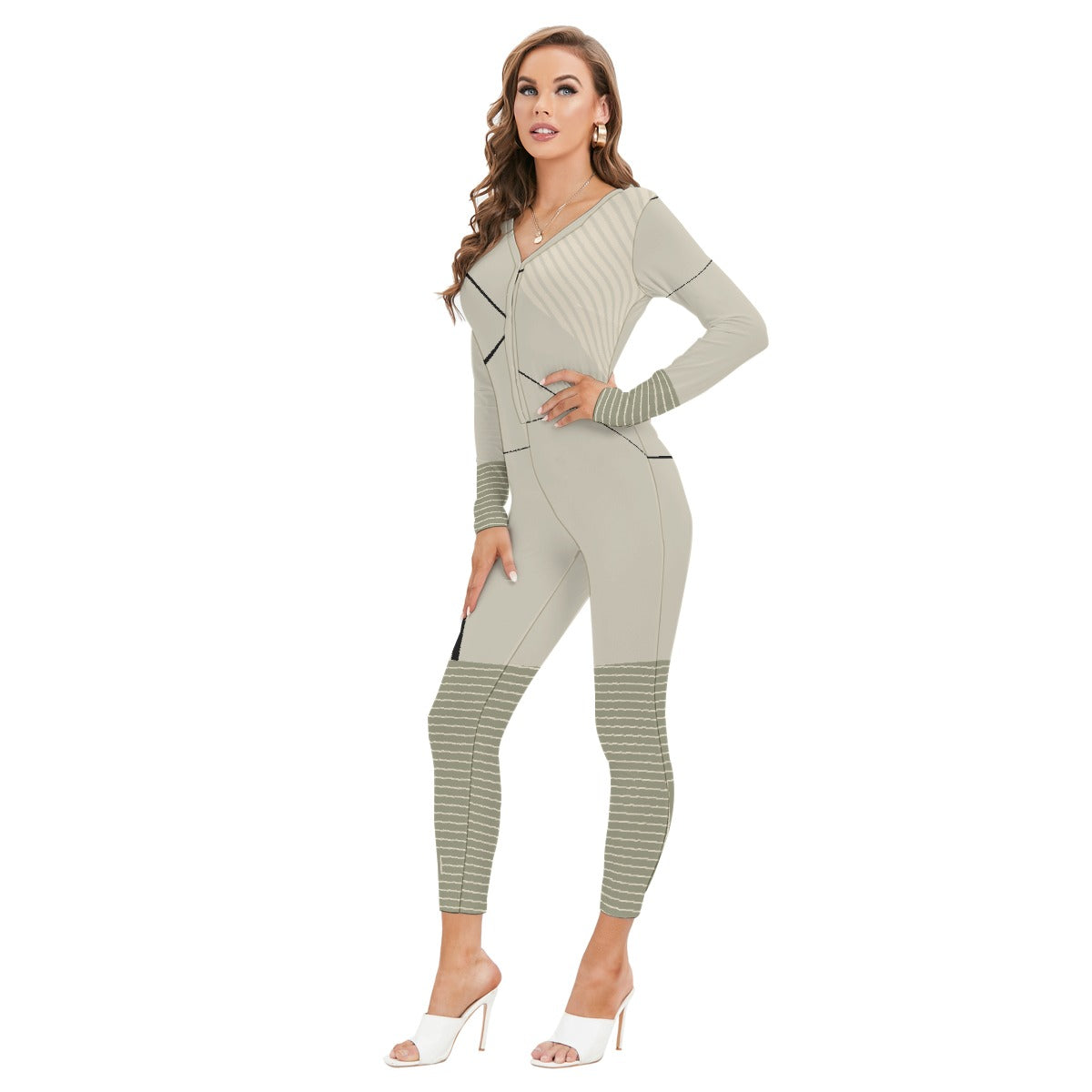 All-Over Print Women's Plunging Neck Jumpsuit