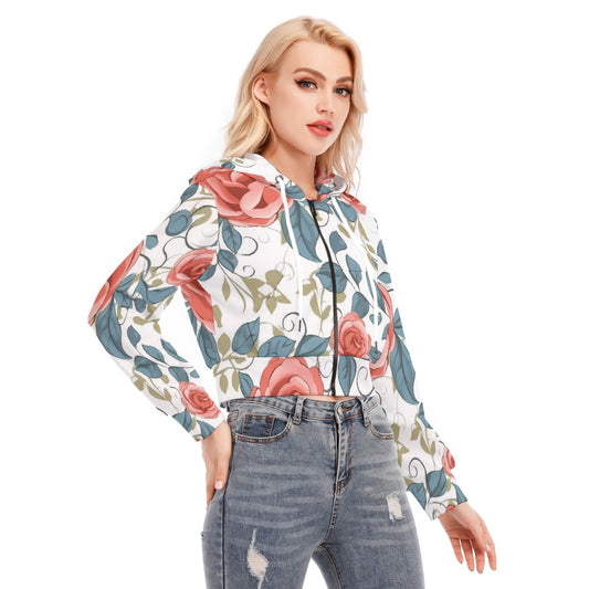 All-Over Print Women's Crop Top Hoodie With Zipper Closure