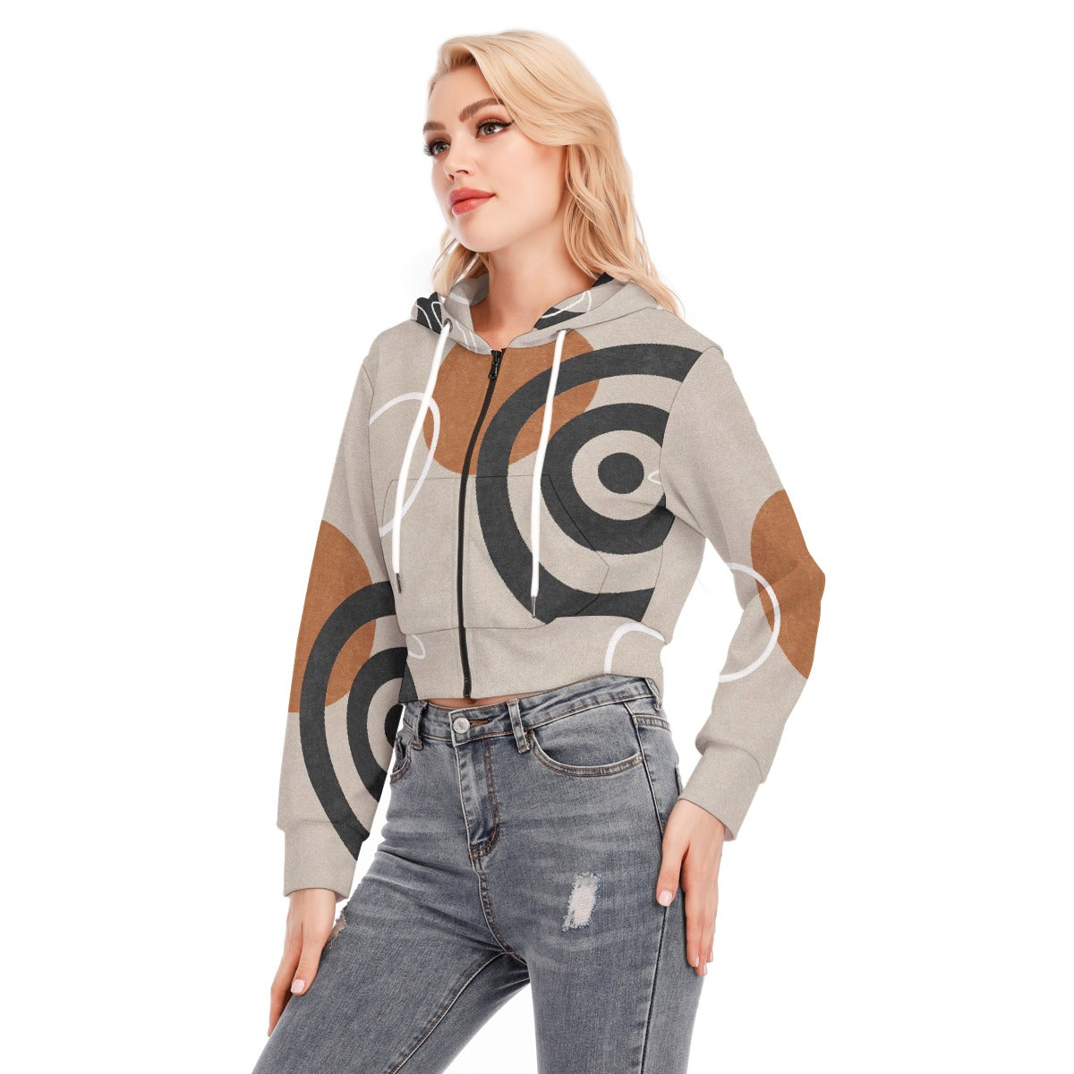 All-Over Print Women's Crop Top Hoodie With Zipper Closure
