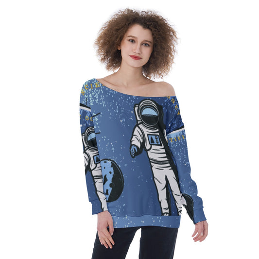 All-Over Print Oversized Women's Off-Shoulder Sweatshirt