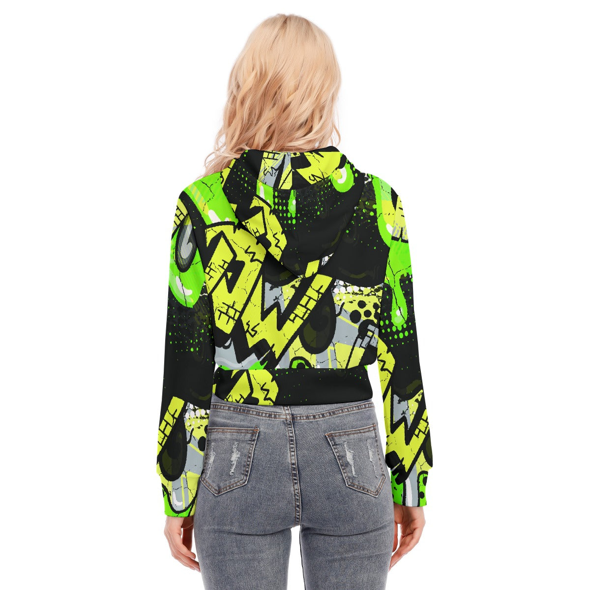 All-Over Print Women's Crop Top Hoodie With Zipper Closure