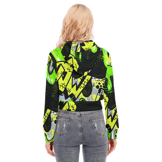 All-Over Print Women's Crop Top Hoodie With Zipper Closure