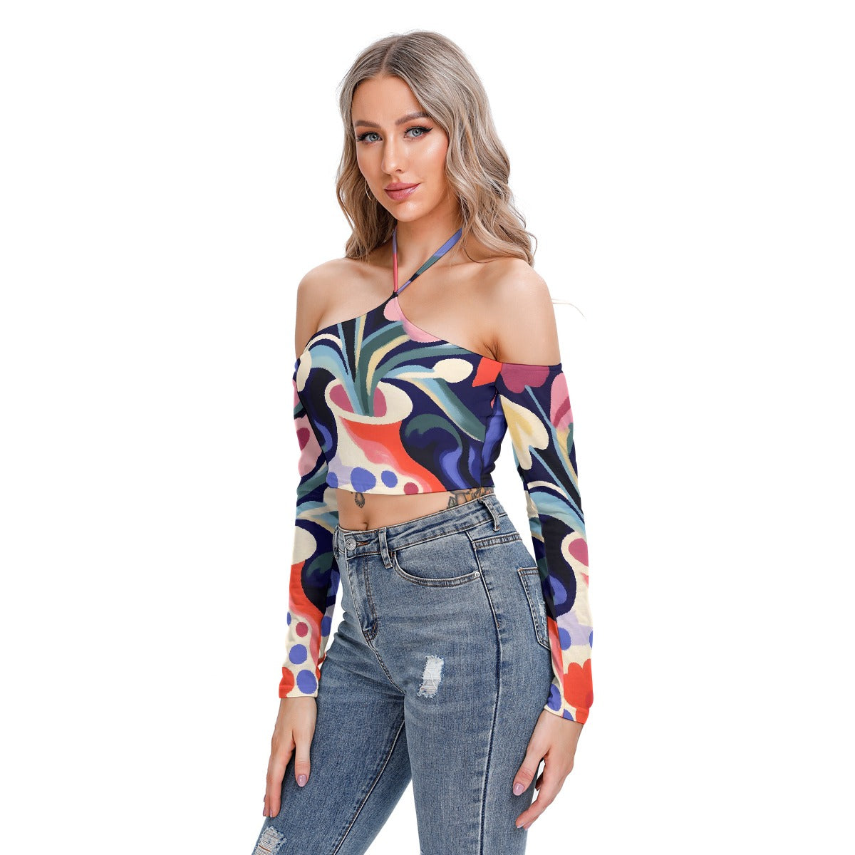 All-Over Print Women's Halter Lace-up Top