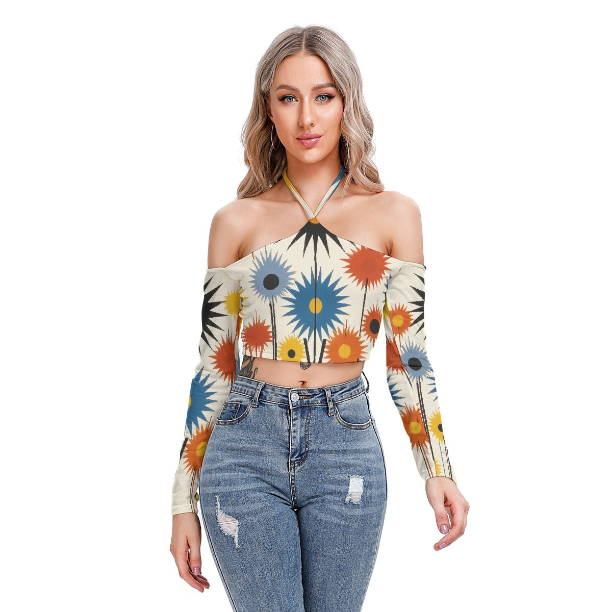 All-Over Print Women's Halter Lace-up Top