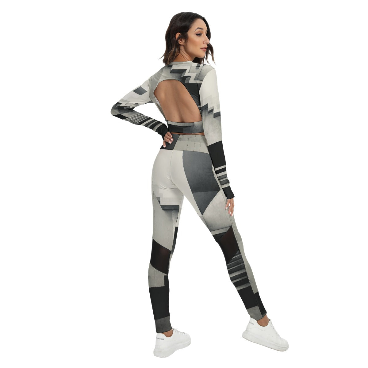 All-Over Print Women's Sport Set With Backless Top And Leggings