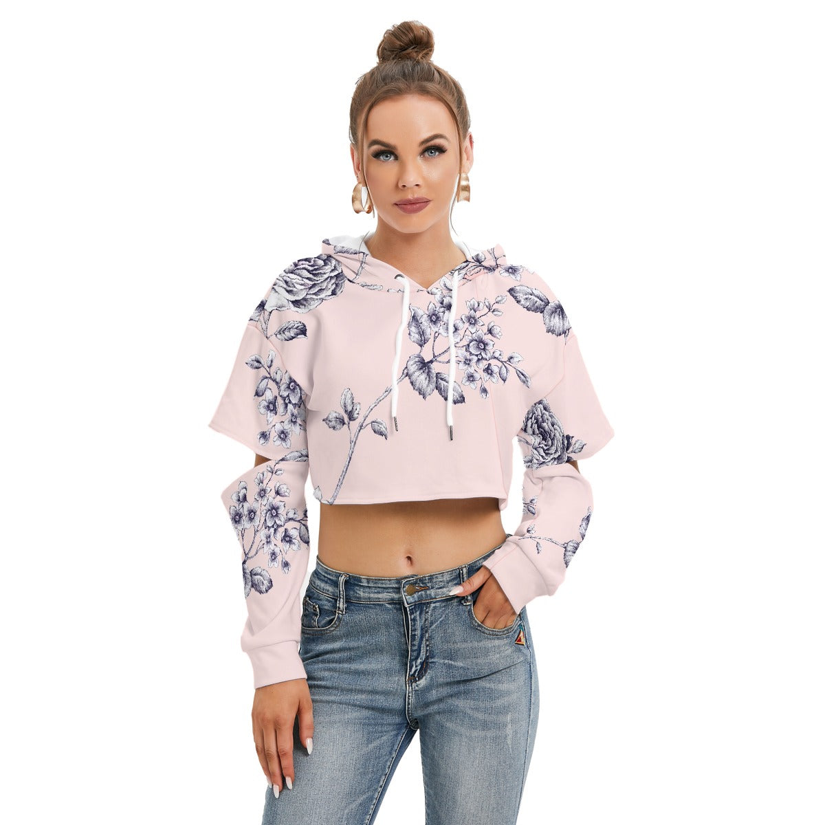 All-Over Print Women's Heavy Fleece Hoodie With Hollow Out Sleeve