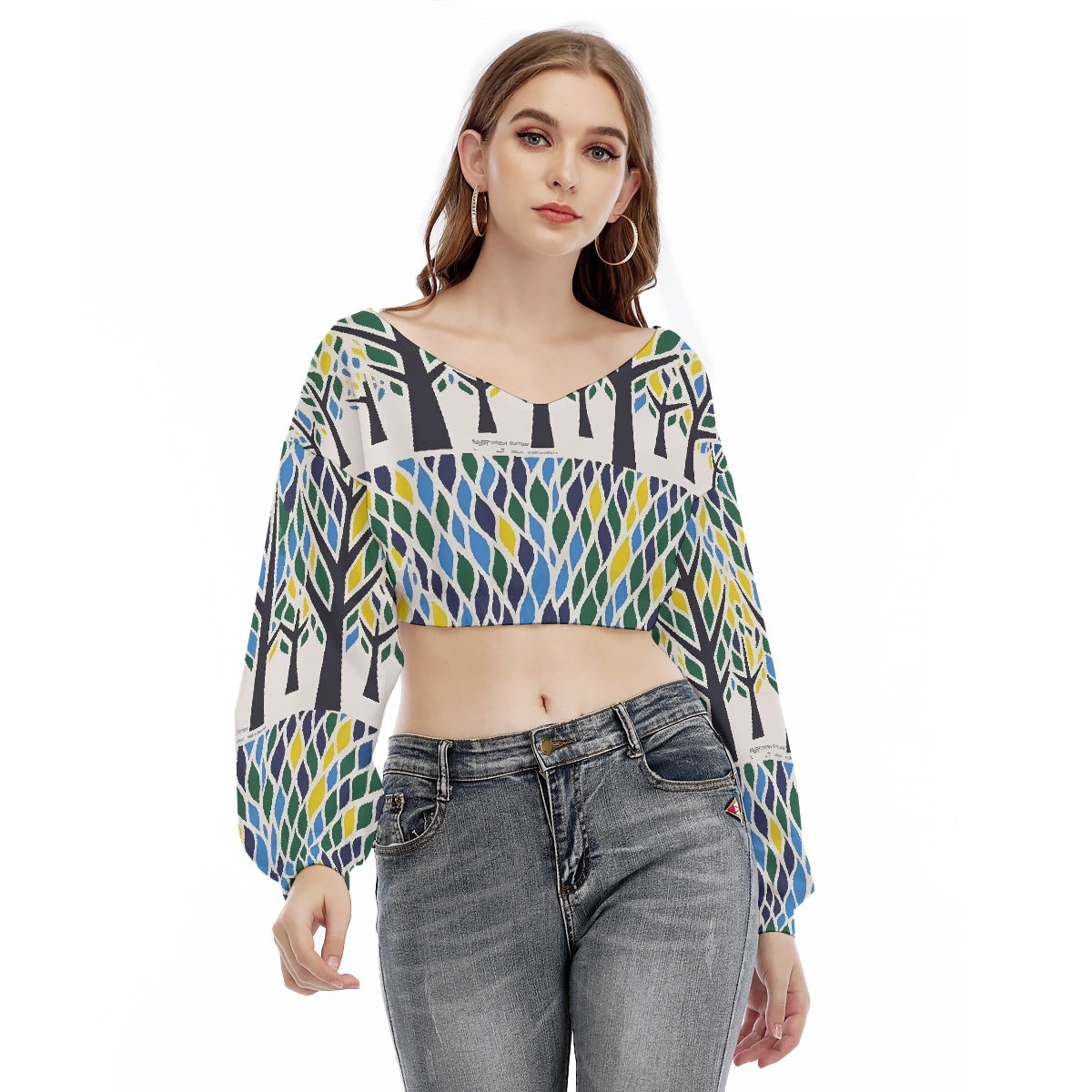 All-Over Print Women's V-neck Long Sleeve Cropped Sweatshirt