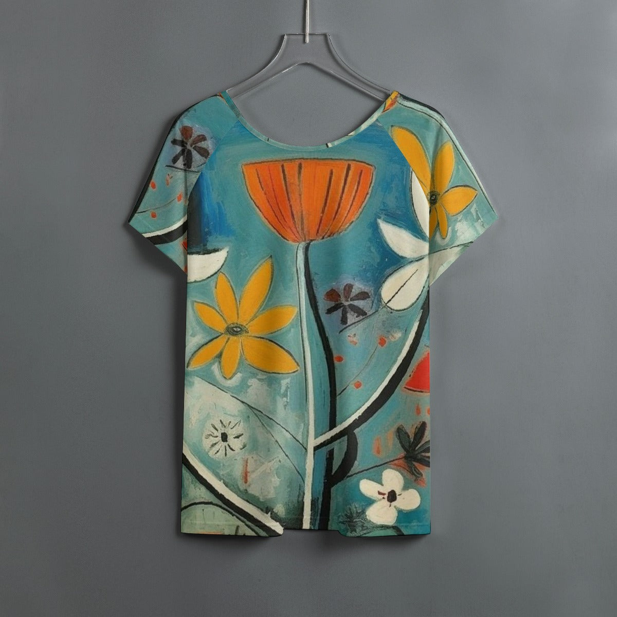 All-Over Print Women's Round Neck T-shirt With Raglan Sleeve