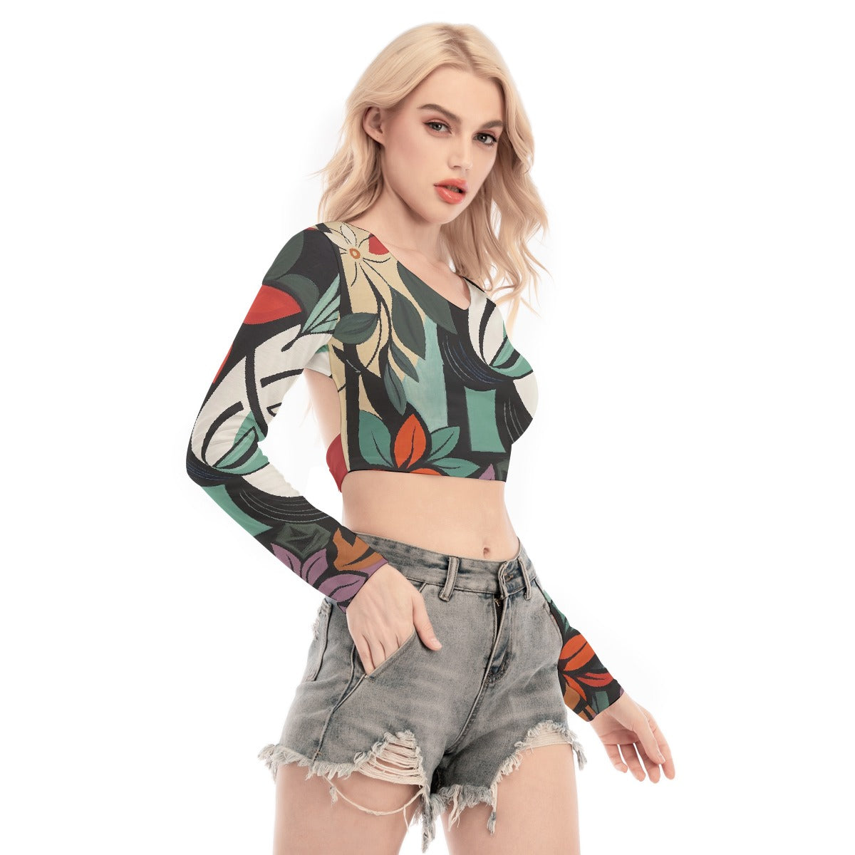 All-Over Print Women's Back Hollow T-shirt With Strap