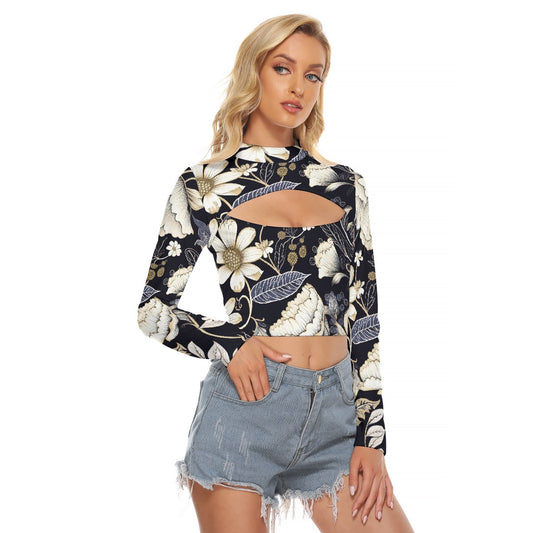 All-Over Print Women's Hollow Chest Keyhole Tight Crop Top