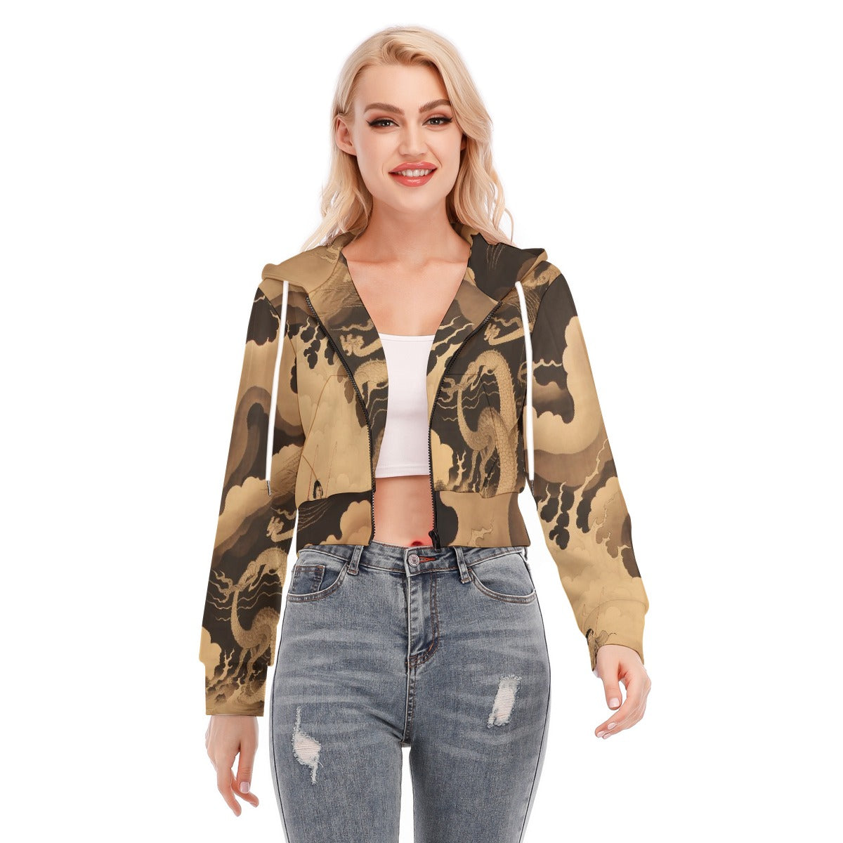 All-Over Print Women's Crop Top Hoodie With Zipper Closure