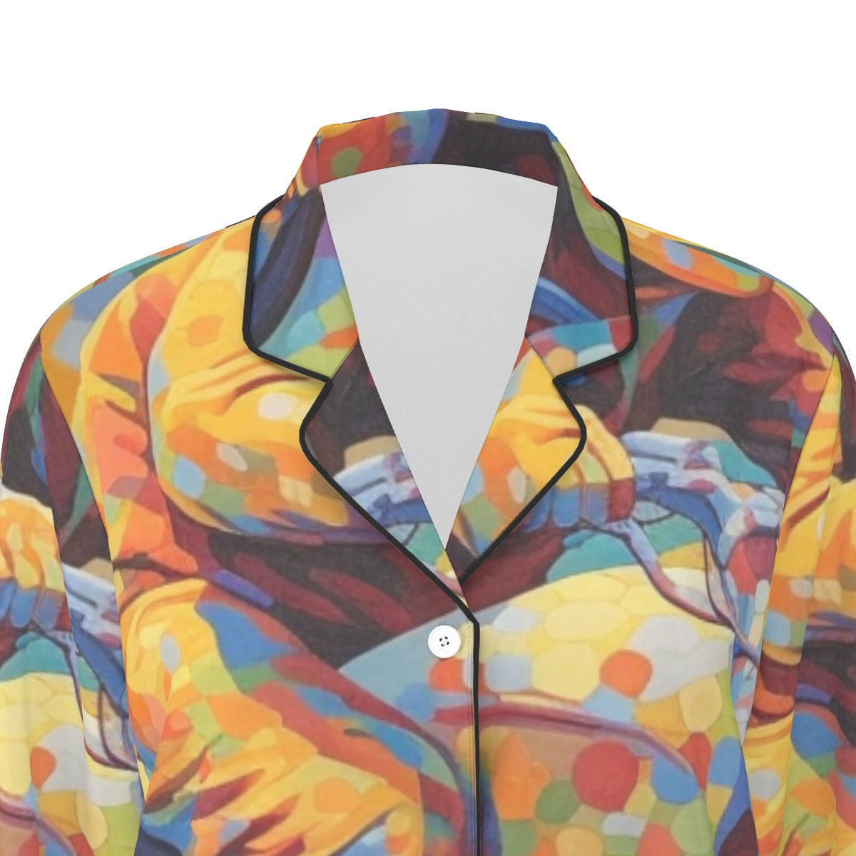 All-Over Print Women's Long Sleeve Pajama Set With Black Contrast Piping