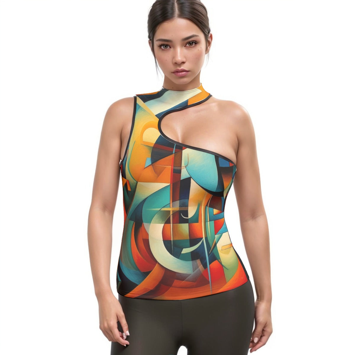 All-Over Print Women's Halter Sleeveless Asymmetrical Tank Top