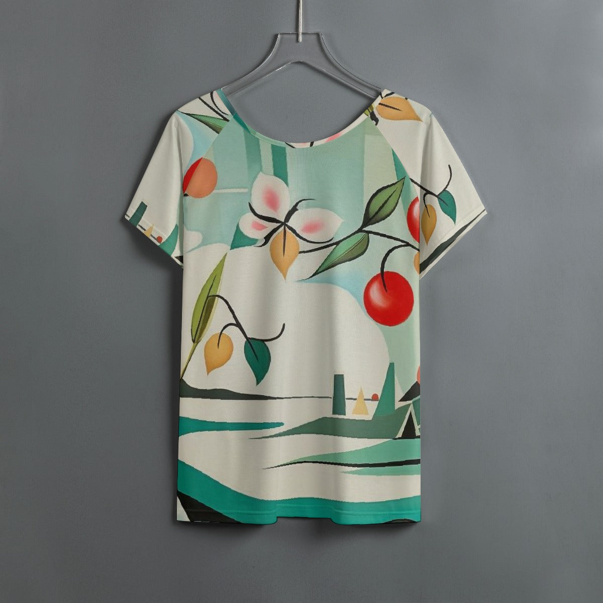 All-Over Print Women's Round Neck T-shirt With Raglan Sleeve