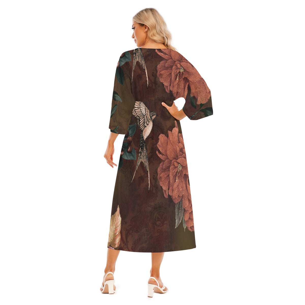 All-Over Print Women's Mid-Sleeve Long Dress