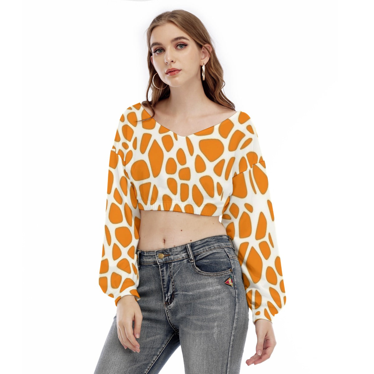 All-Over Print Women's V-neck Long Sleeve Cropped Sweatshirt