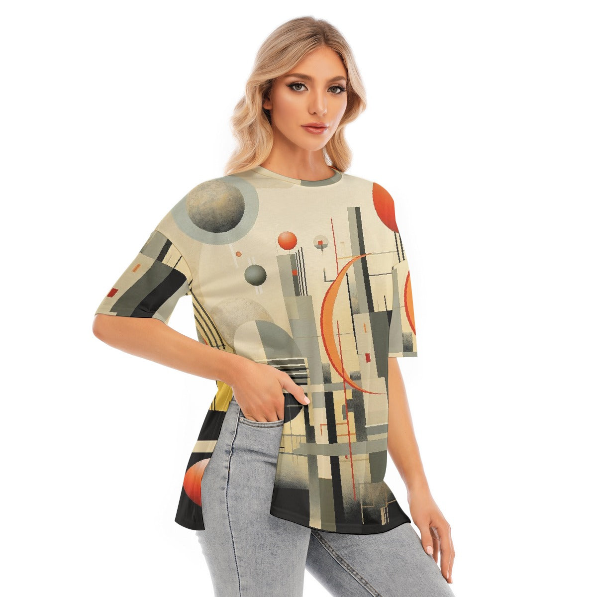 All-Over Print Women's Short Sleeves T-shirt With Hem Split