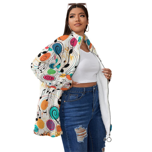 All-Over Print Unisex Borg Fleece Stand-up Collar Coat With Zipper Closure(Plus Size)