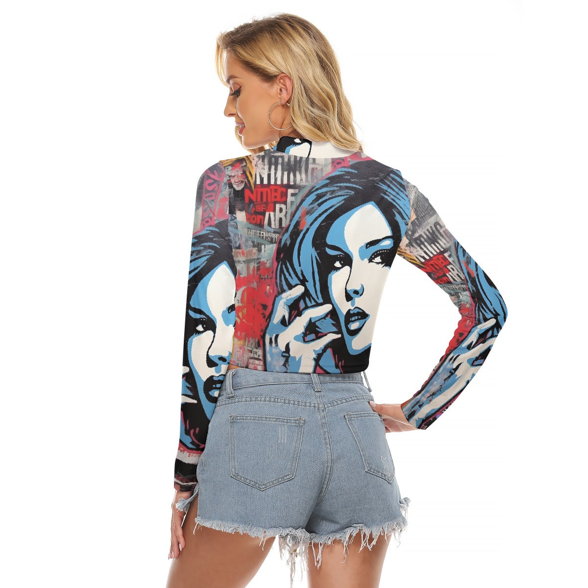 All-Over Print Women's Hollow Chest Keyhole Tight Crop Top