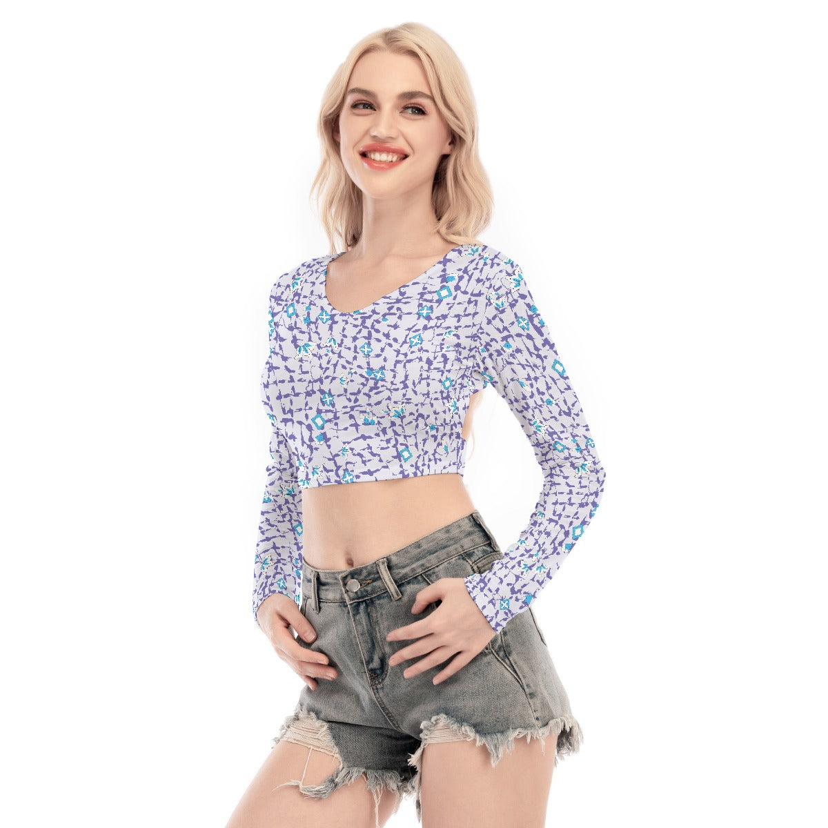 All-Over Print Women's Back Hollow T-shirt With Strap