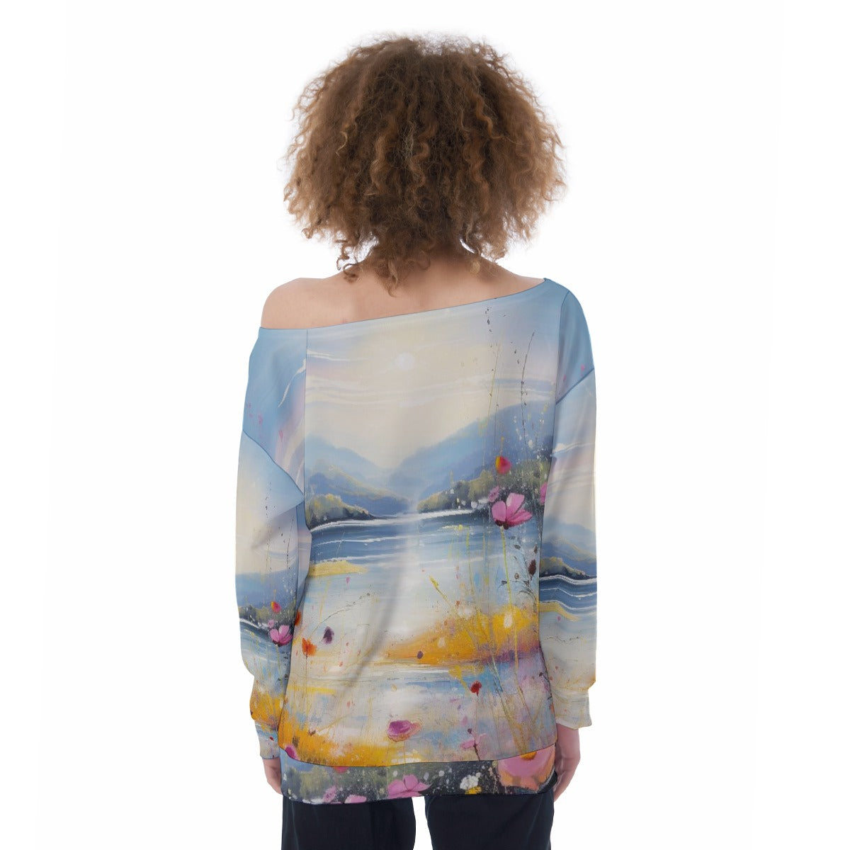 All-Over Print Oversized Women's Off-Shoulder Sweatshirt