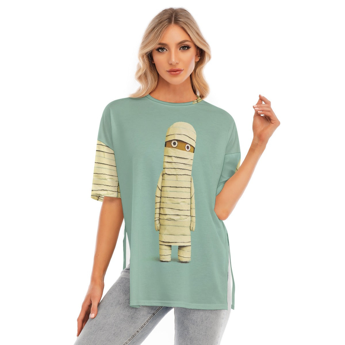All-Over Print Women's Short Sleeves T-shirt With Hem Split