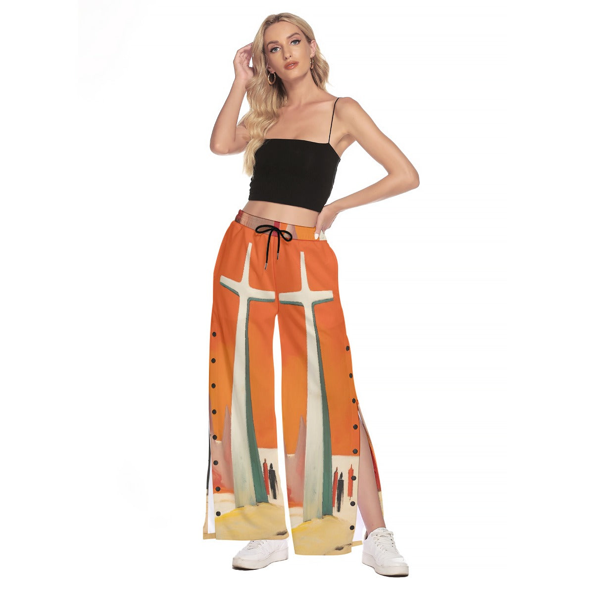 All-Over Print Women's Side Slit Snap Button Trousers
