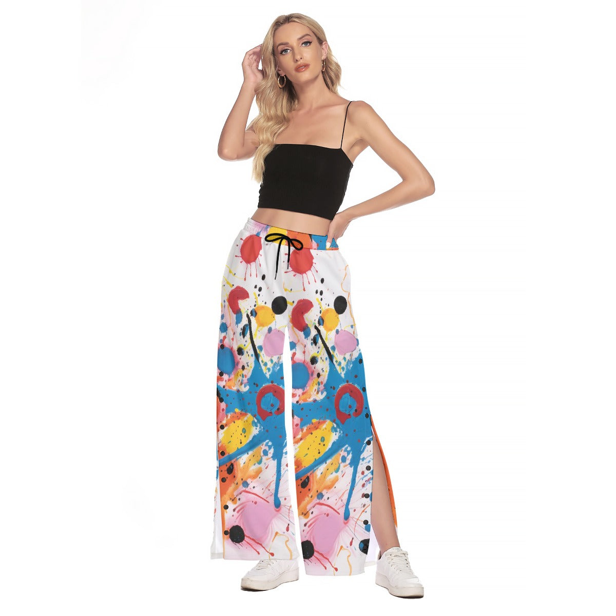 All-Over Print Women's Side Slit Snap Button Trousers