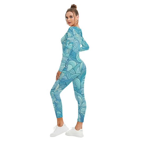 All-Over Print Women's Plunging Neck Jumpsuit