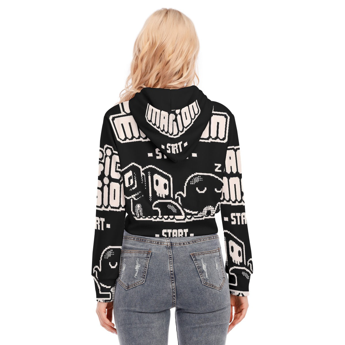 All-Over Print Women's Crop Top Hoodie With Zipper Closure