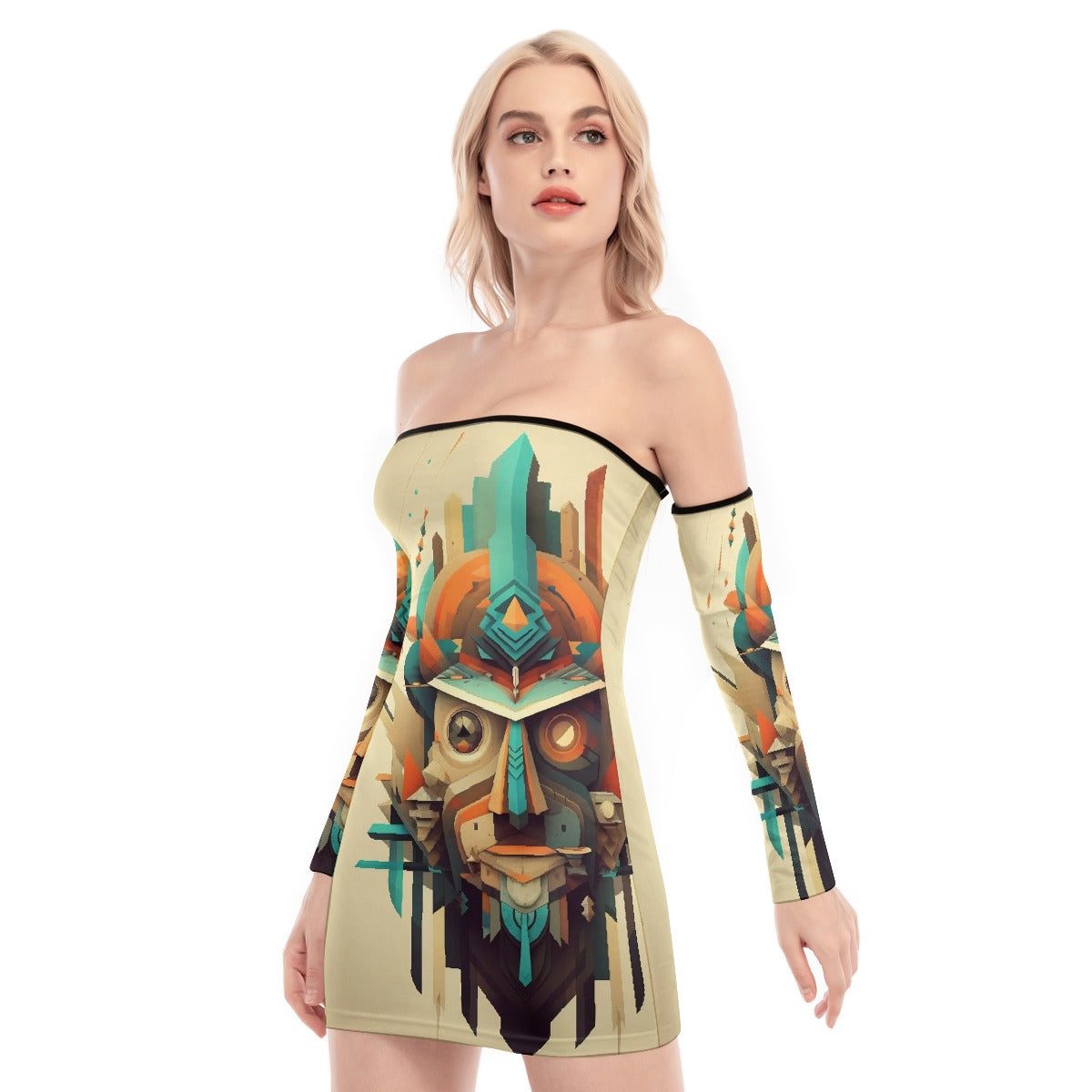 All-Over Print Women's Off-shoulder Back Lace-up Dress