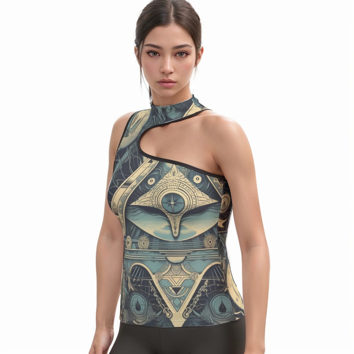 All-Over Print Women's Halter Sleeveless Asymmetrical Tank Top